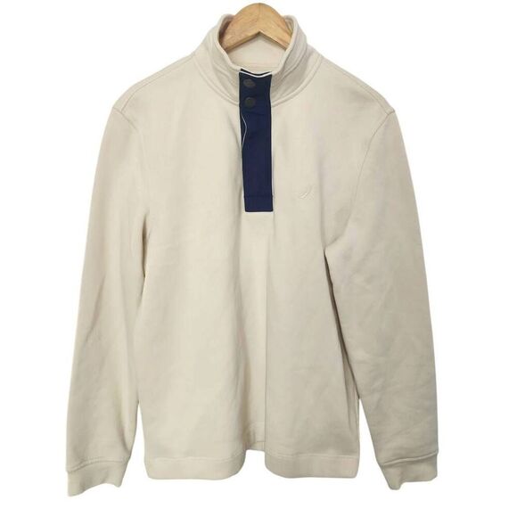 Nautica quarter snap sweatshirt cream navy embroidered logo Medium - Picture 2 of 9